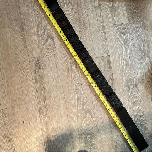 Vtg New Ralph Lauren wide leather belt Tooled Braid Brass buckle Boho Western L - Picture 15 of 16